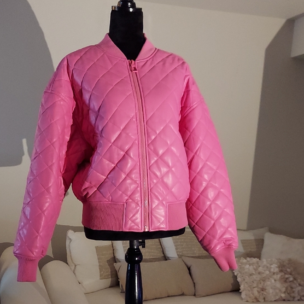 Good American Pink Bomber Jacket Fits Small to XL